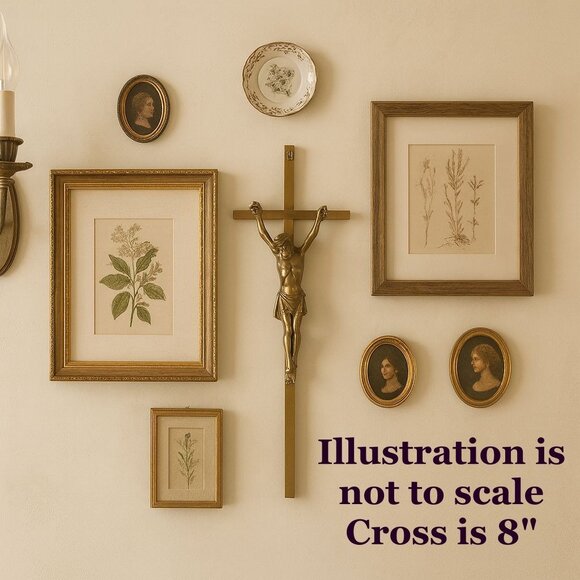 Brass and Bronze Wall Crucifix 8.25 x 3 Gallery Wall Grandma Core Religious Gift - Picture 3 of 6